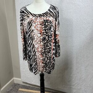 Dana Buchman Animal‎ Print Blouse Long Sleeve Tunic Top Womens XL